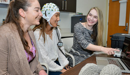 Three students in a lab