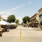 Main street of shops and restaurants in Orange, CA