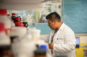 A student working in a lab.