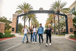 Chapman students outside Schmid Gate