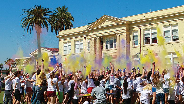 Students celebrating Holi on campus