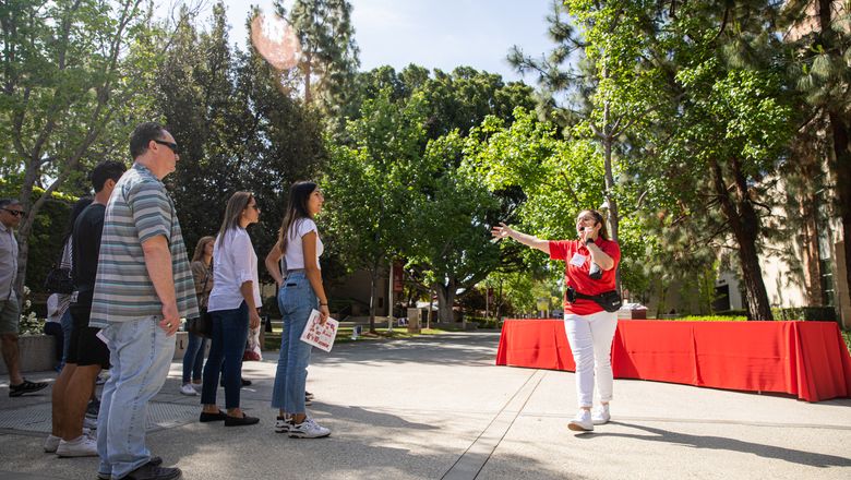 Chapman student leading a tour