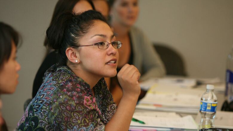 Student studying in a classroom