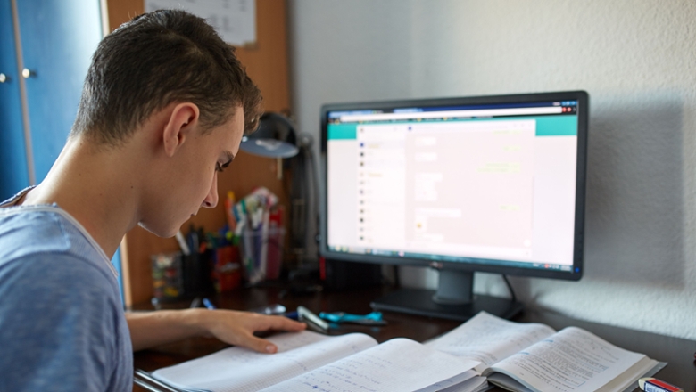 A student studying at home