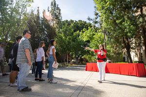 A Chapman student leading a tour