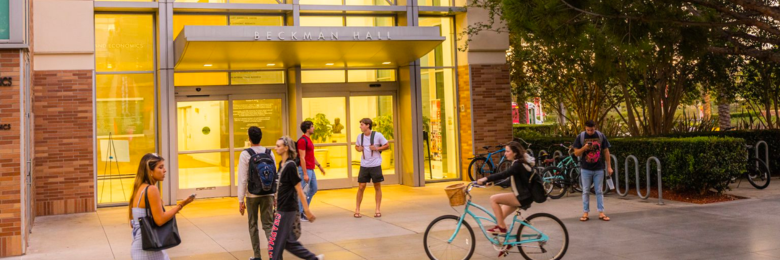 Beckman hall at night