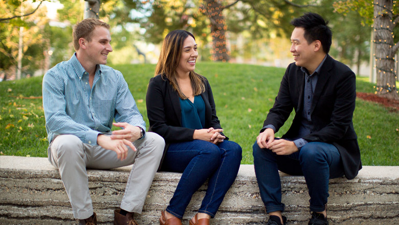 Business student sitting outside at Chapman University