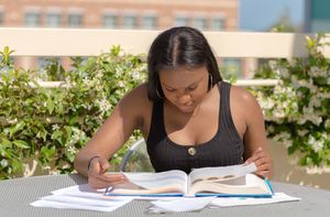 A student working outdoors