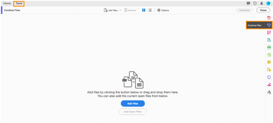 Open the Combine Files tool 
