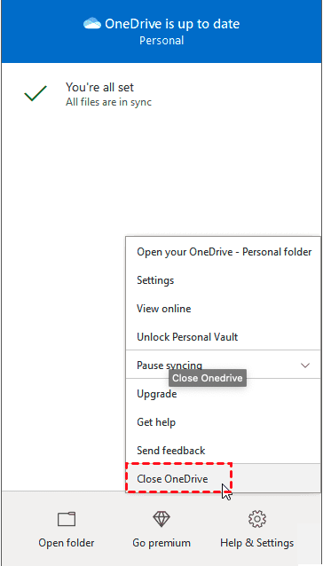 onedrive close app