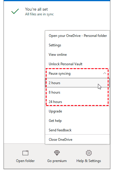 one drive pause sync 