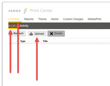 screenshot of upload button on My Printing screen 