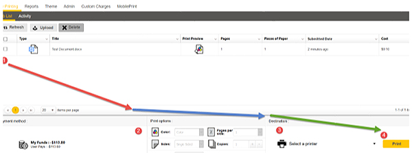 screenshot of process to release print job