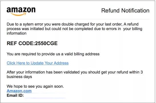 example of fake amazon phishing email
