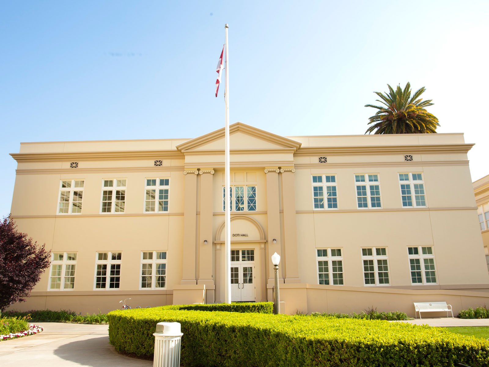 Building with flag.