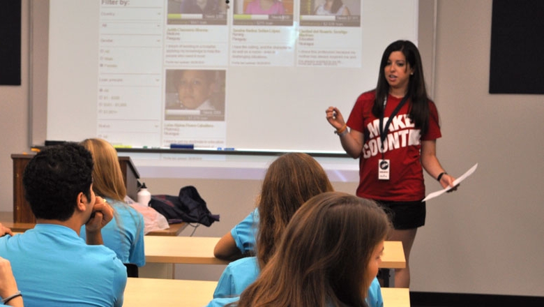 Chapman School of Communication student giving presentation.