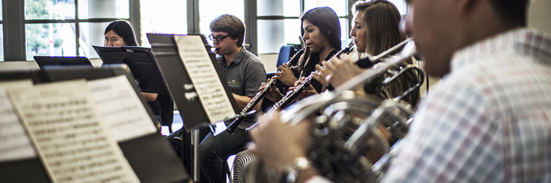 Students rehearse during Chapman University Wind Symphony