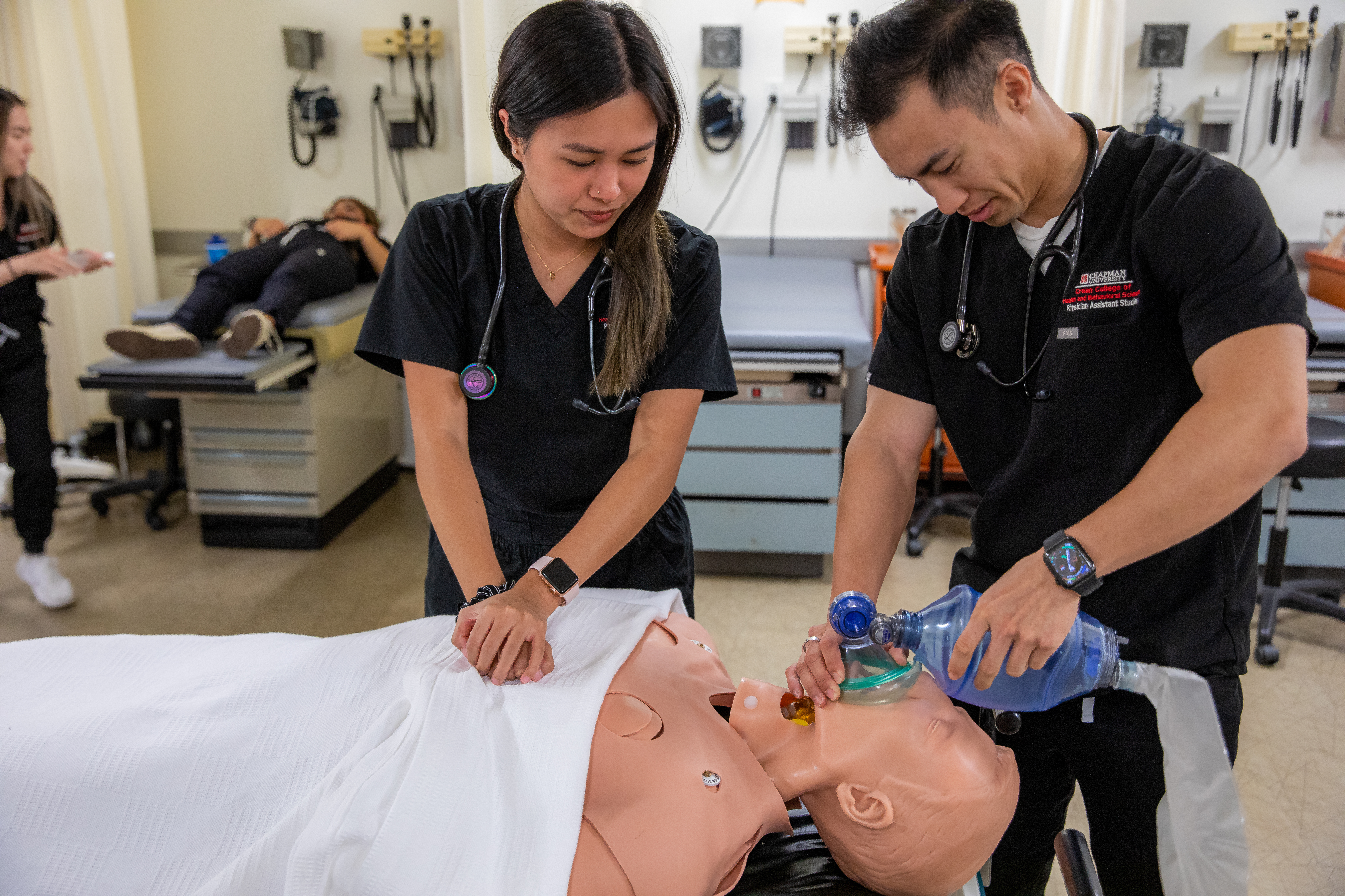 Students use breathing aparatuses 