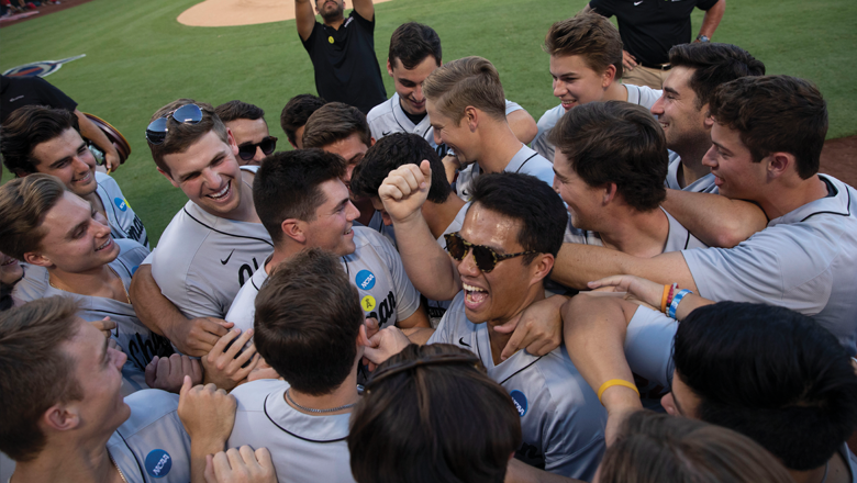 chapman baseball team celebrating together