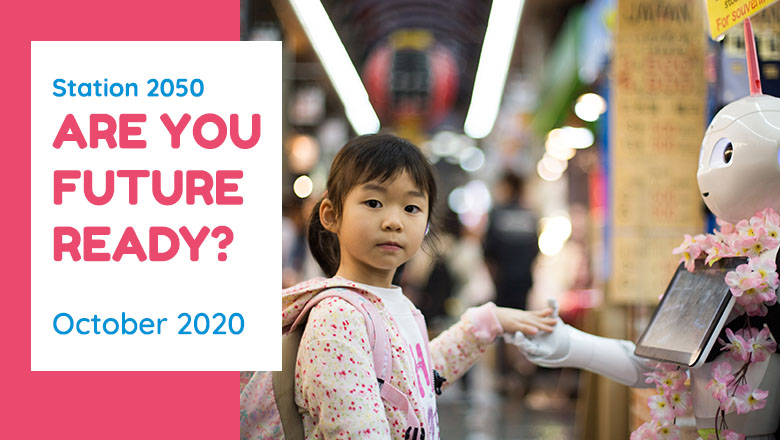 Young girl holding hands with a robot