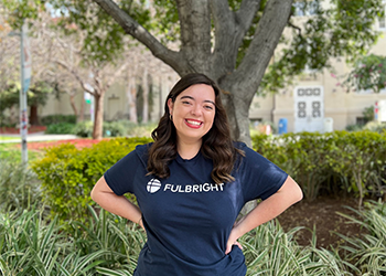 Woman in Fulbright t-shirt