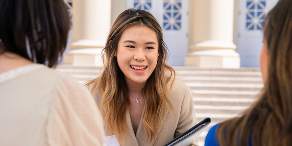 Employer partner engaging students at Chapman Career Fair