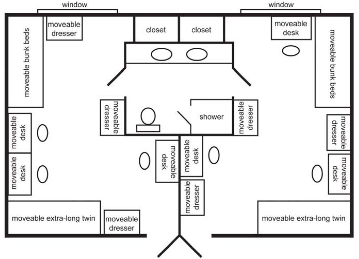 A floorplan of a room in Pralle-Sodado Hall