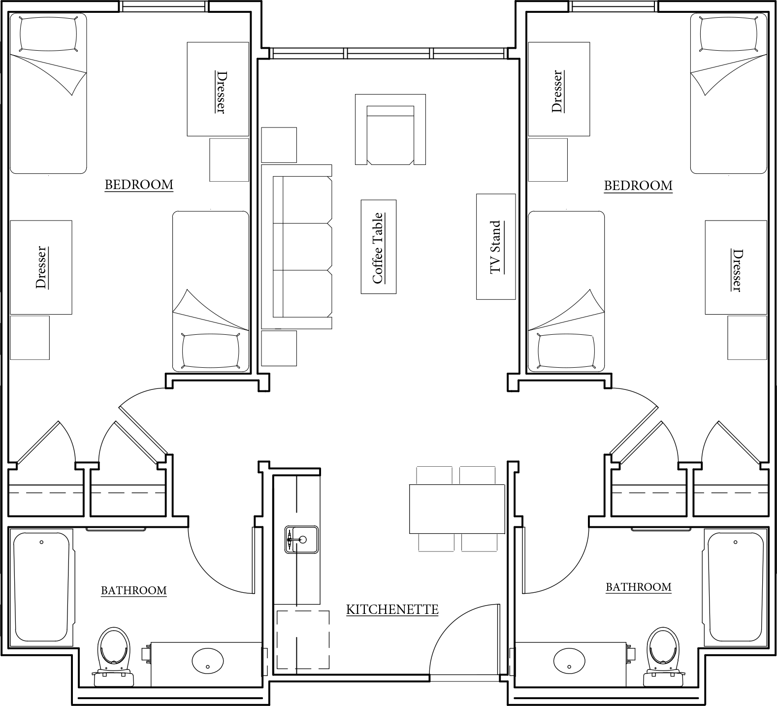 The K 2 bed, 2 bath layout