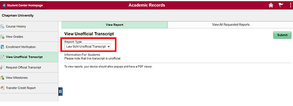 Selecting Unofficial Transcripts