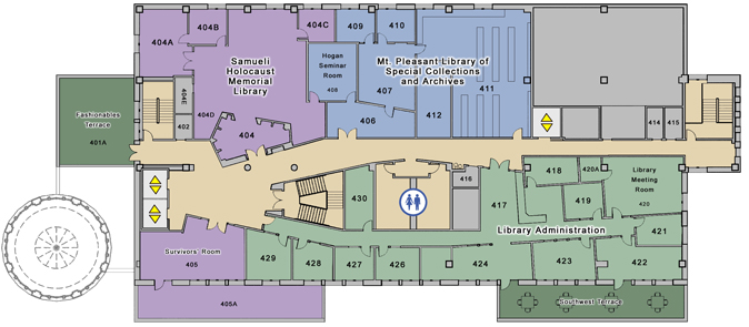 Map of the Leatherby Library fourth floor