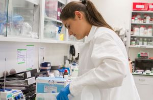 A student uses lab equipment