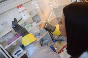 A student uses lab equipment.