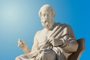 Plato statue with blue background