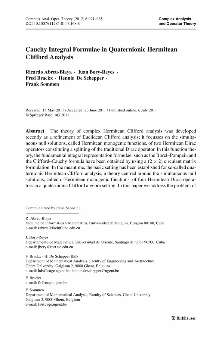 Section: Higher Dimensional Geometric Function Theory and Hypercomplex Analysis