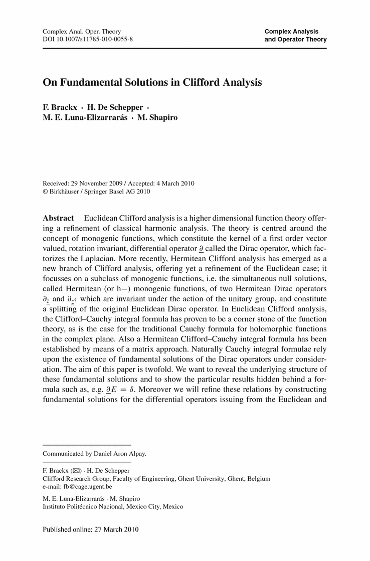 Section: Higher Dimensional Geometric Function Theory and Hypercomplex Analysis