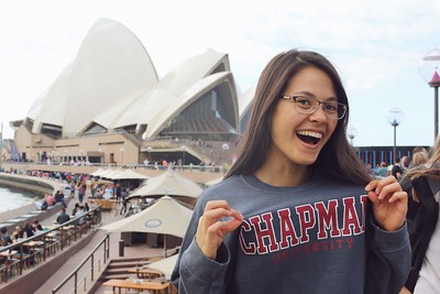 Chapan student in front of Sydney Opera House