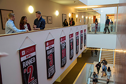 Students hanging out in university building