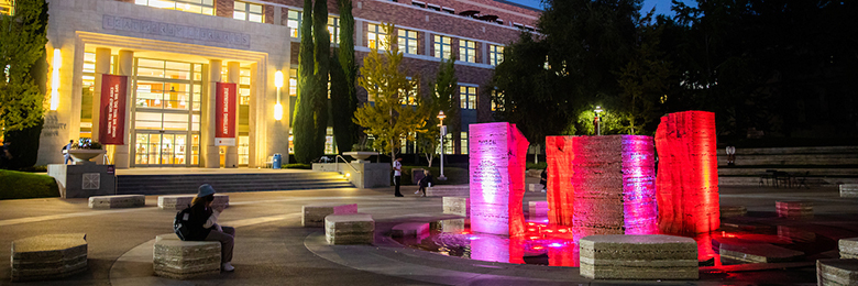 campus lit up at night