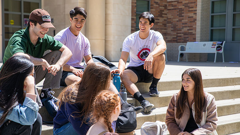 Students sitting on steps