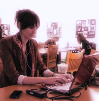 Student working on laptop in Leatherby Libraries